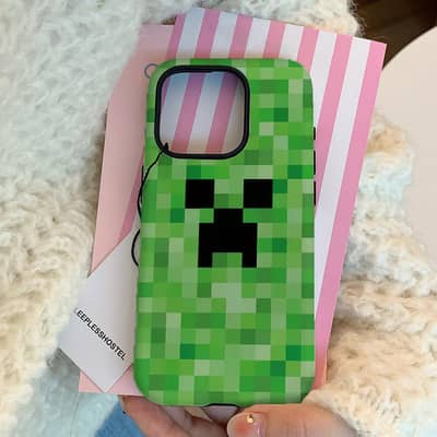 Green Creeper Pixel Phone Case for I Phone 16 Pro