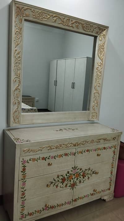 Elegant King Size Bed Set with Dressing Table