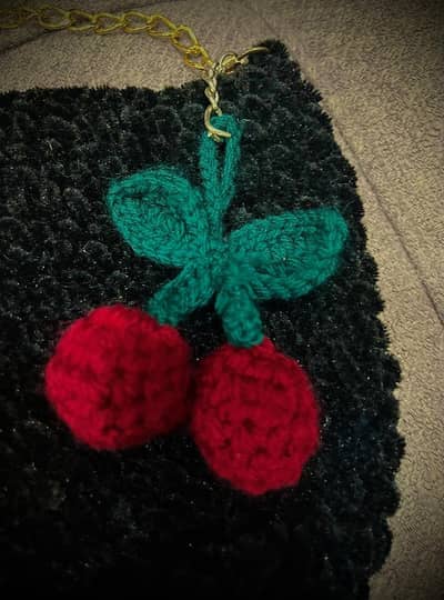 Crochet cherry  keychain