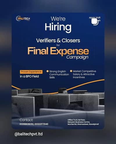 Closers,verifiers, social media manager , female receptionist