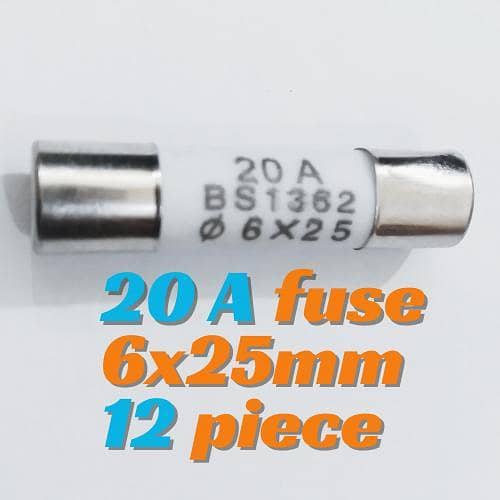 20 A Domestic Fuses 12Pcs British Plug Top Household Mains 20 amp Cartridge Fuse 6mm x 25mm