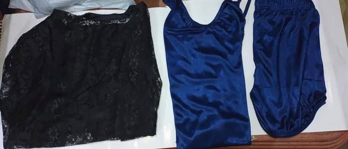 3 PCs night suite stitched Silk lace night wear