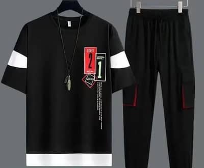 *"Black Casual T-Shirt and Pants Set with Modern Graphic Design"*