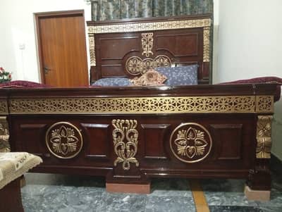 Bed with 2 side table, Dressing and 5 Seater sofa set