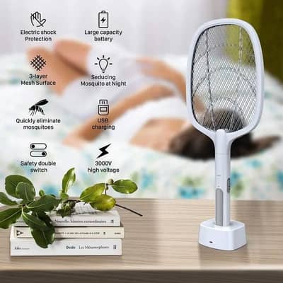 Handheld Electric Mosquito Swatter Racket, 2 in 1 Electric Bug Zapper