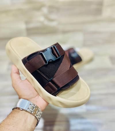 Men's Beige Rubber Slide Slippers Casual Comfortable Daily Wear