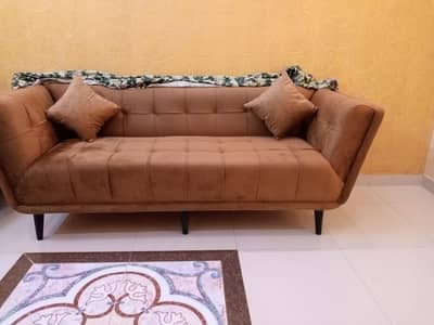 5 seater coffee brown sofa set with cushions