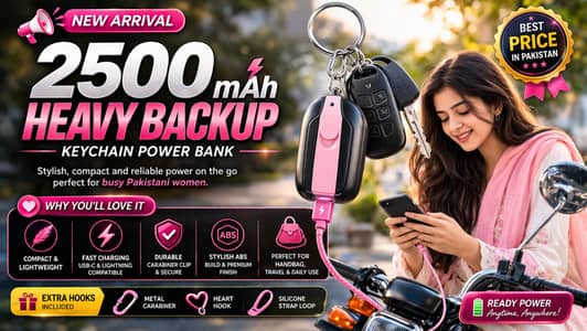 2500mAh Keychain Power Bank  | Portable Mini Charger (USB-C & Lightni