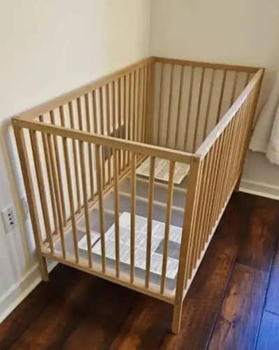 IKEA new unassembled wooden  baby cot with mattress