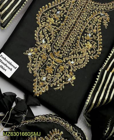 Black katan silk embroidered 3 pcs suit for women