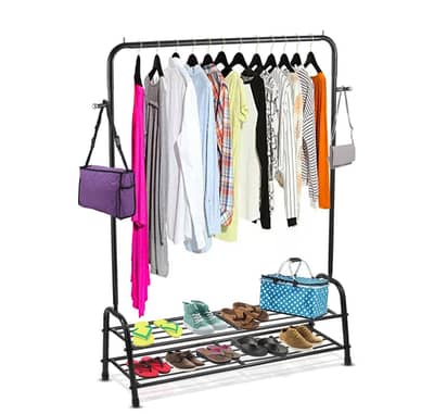 Iron stand for clothes hanging and shoes holding