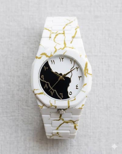Exclusive Arabic Calligraphy Watch - White & Gold Marble Edition