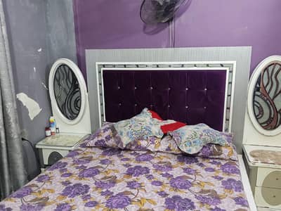 DOUBLE BED SET+MATTRESS AND SIDE TABLES