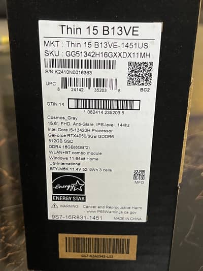 MSI - Thin 15.6 inch FHD 144Hz Gaming Laptop Intel Core i5-13420H