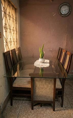 Elegant 6-Seater Glass Top Dining Table Set