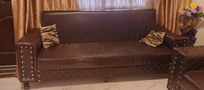2 x Leather Sofa Cum Beds ( 6 seater Total )
