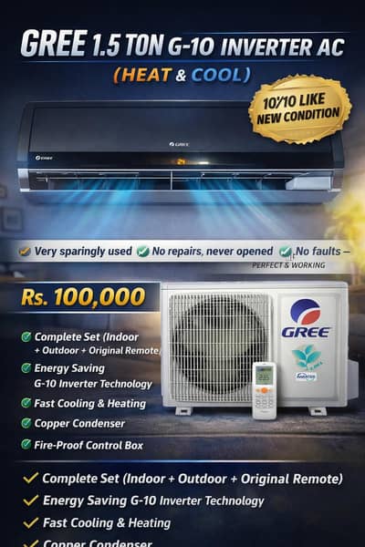 Gree 1.5 Ton G-10 Inverter (10/10 Condition) - No Repair - Heat & Cool