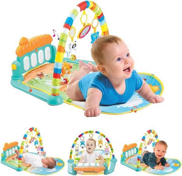 Baby Play Mat Gym & Fitness Rack with Hanging Rattles Lights & Musical Keyboard Mat Piano Multi-Function