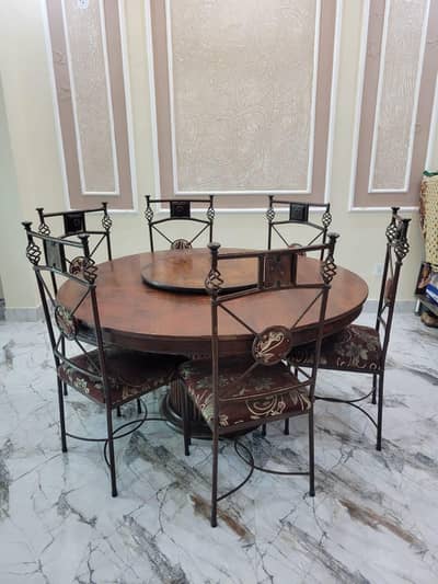 6 Seater Wooden Dining Table Set with Metal Chairs – Stylish & Durable