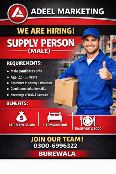 Supply Person Required to deliver stock to shops and malls