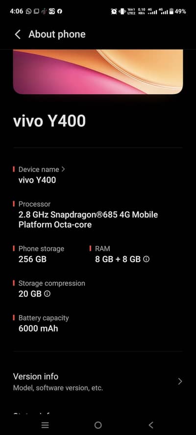 vivo Y400 8+8/256 10 maha warntie charge box satha hai lokishan pattok
