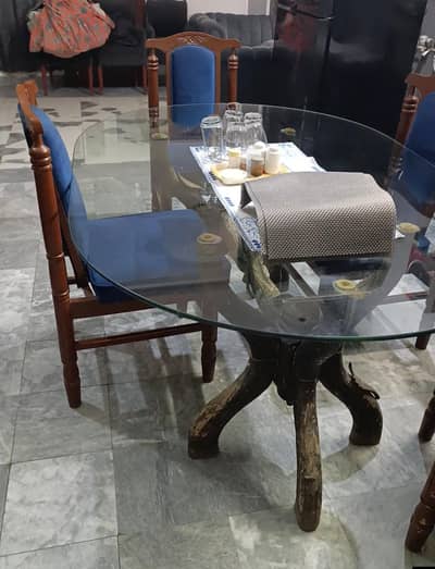 beautiful dining set of baked wood & 12mm glass