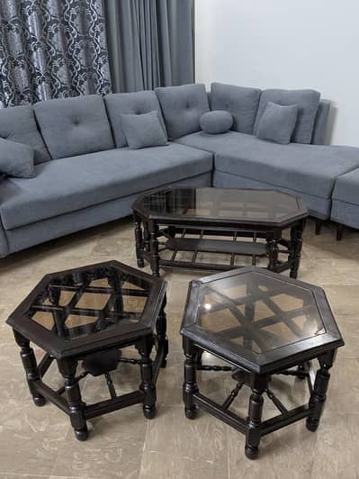 3-Piece Wooden Glass Top Coffee Table Set