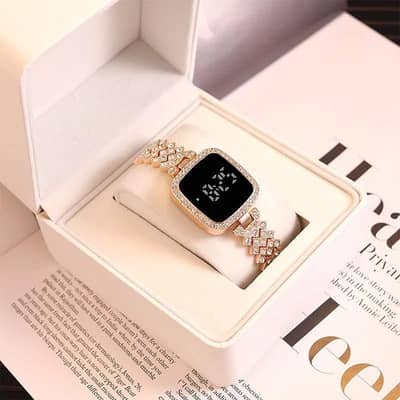 Women crystal watch,  square dial touch screen Rhinestone band