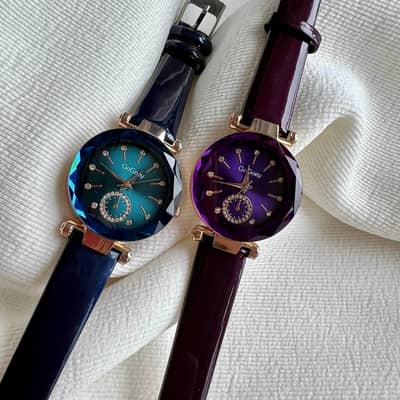 Women's Korean Rhinestone Quartz Watch Red Leather Belt