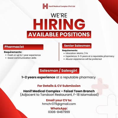 Available Job Opportunities at Hanif Pharmacy