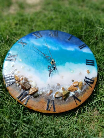 Ocean Theme Resin Wall Clock – 1x1 ft | Custom Design Available