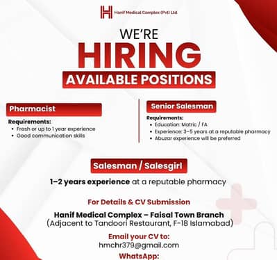 Available Job Opportunities at Hanif Pharmacy