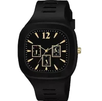 Men Analog Watch Black Silicone Strap Multicolor Dial