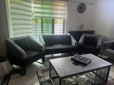 6 seater sofa set black grey theme