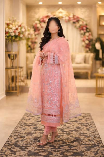 “Branded Peach Embroidered Formal Dress – Wedding Wear – for sale