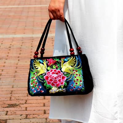 Ethnic Embroidered Canvas Tote Handbag for Women