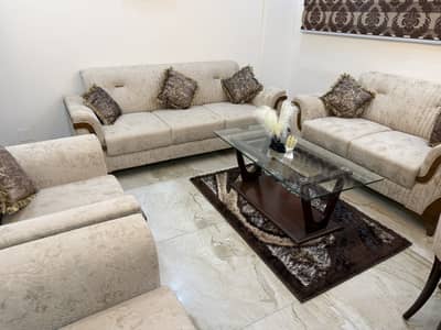 7 seater sofa set with centre table and cushions