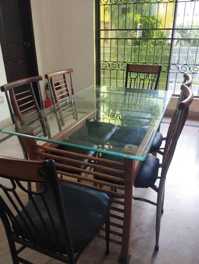 wooden glass compact dinning table