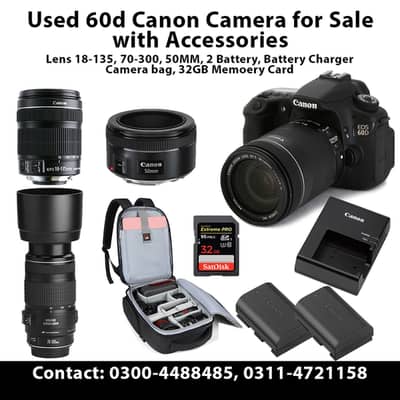 Canon  60D Camera with Assessories  For Sale