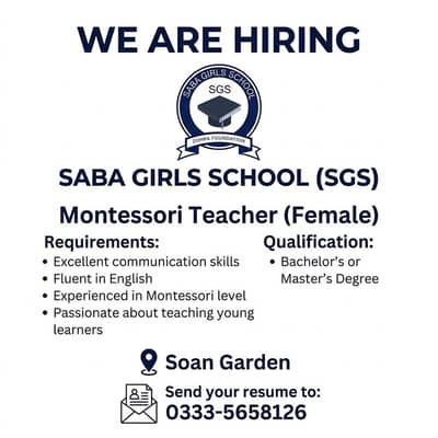 Required teacher female for Montessori