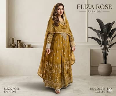 Stunning Mustard Yellow Embroidered Anarkali Suite (Brand New Conditi