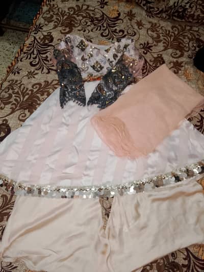 Elegant 3 Piece Frock Plazo Dress with Dupatta – Party Wear(Medium)