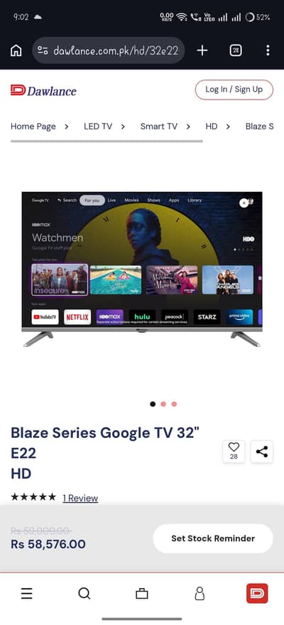 Dawlance 2k 32 inches google TV