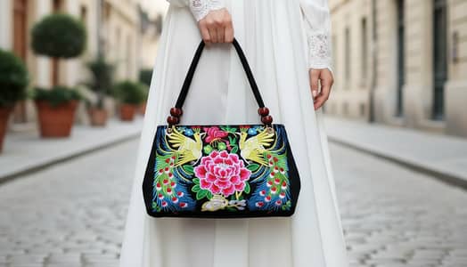 Ethnic Embroidered Canvas Tote Handbag for Women With Free Shipping