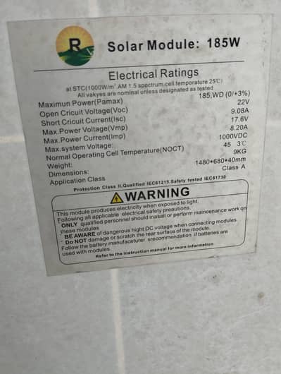 Solar Panel 185 Watts suitable for DC Fans and other DC appliances