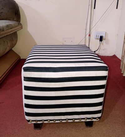 Modern Black & White Striped Ottoman Stool