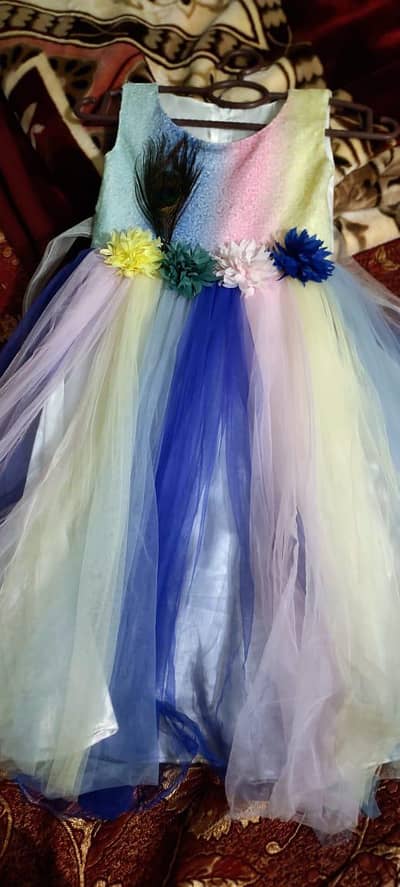 multi colour peacock feather frock