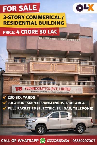 230 Square Yards (Commercial cum residential, 3 story building)