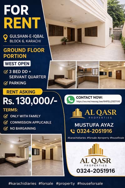 PORTION FOR RENT GULSHAN E IQBAL BLOCK 6