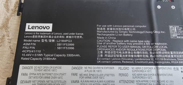 Brand New, Original and Genuine Lenovo 13W Yoga Laptop Battery